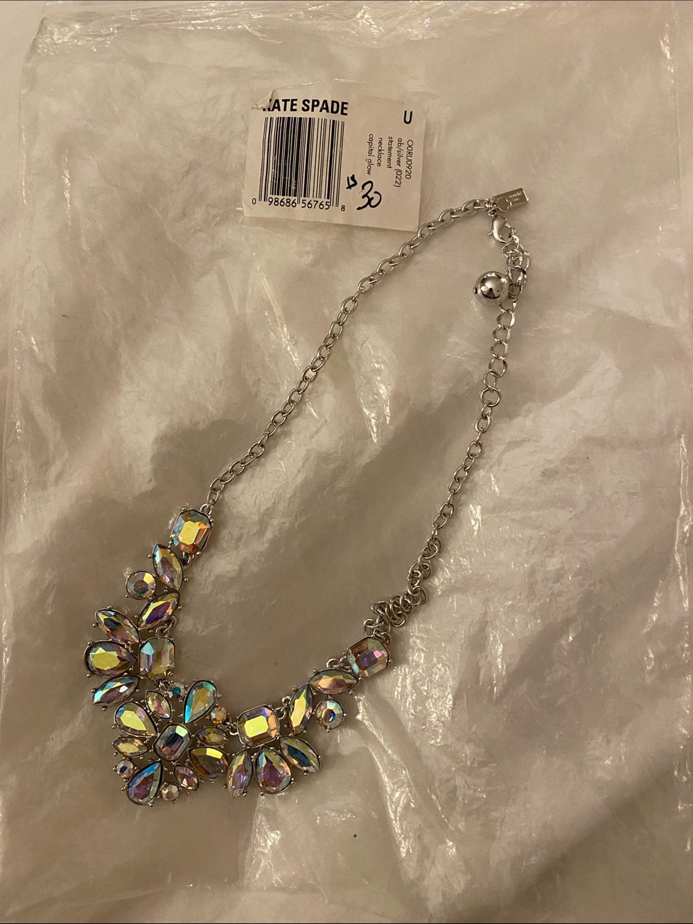 kate spade iridescent crystal bib necklace - silver chain